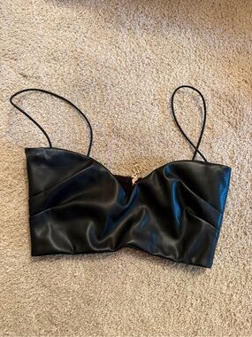 Nookie Faux Leather Black Spaghetti Strap Crop Top